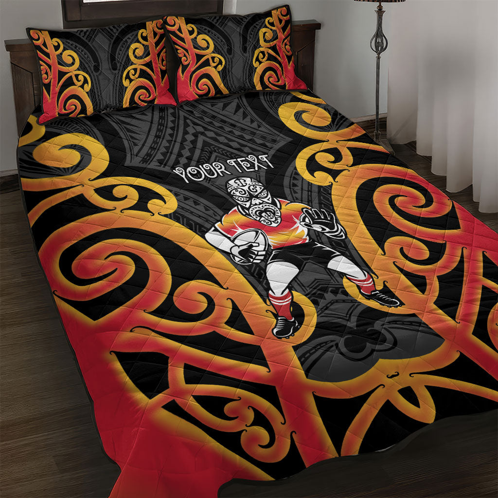 Waikato Custom Rugby New Zealand Quilt Bed Set Aotearoa Maori Pukana Tiki Mascot
