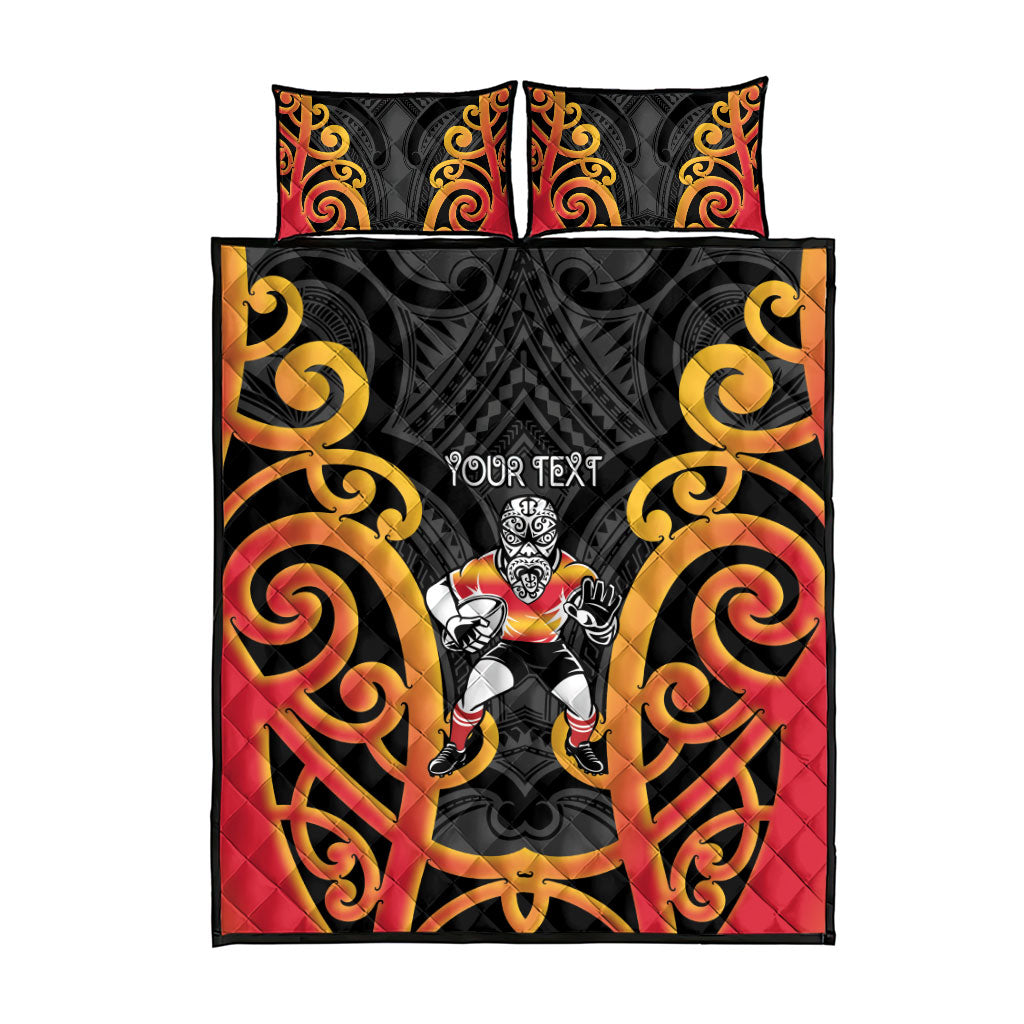 Waikato Custom Rugby New Zealand Quilt Bed Set Aotearoa Maori Pukana Tiki Mascot