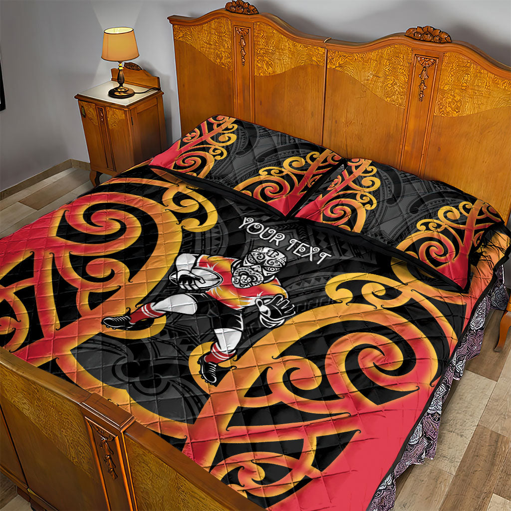 Waikato Custom Rugby New Zealand Quilt Bed Set Aotearoa Maori Pukana Tiki Mascot