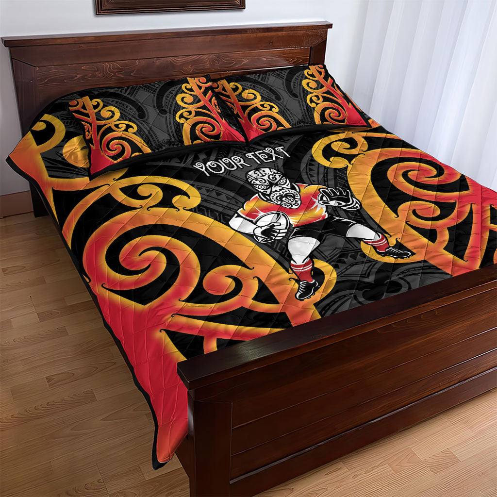 Waikato Custom Rugby New Zealand Quilt Bed Set Aotearoa Maori Pukana Tiki Mascot