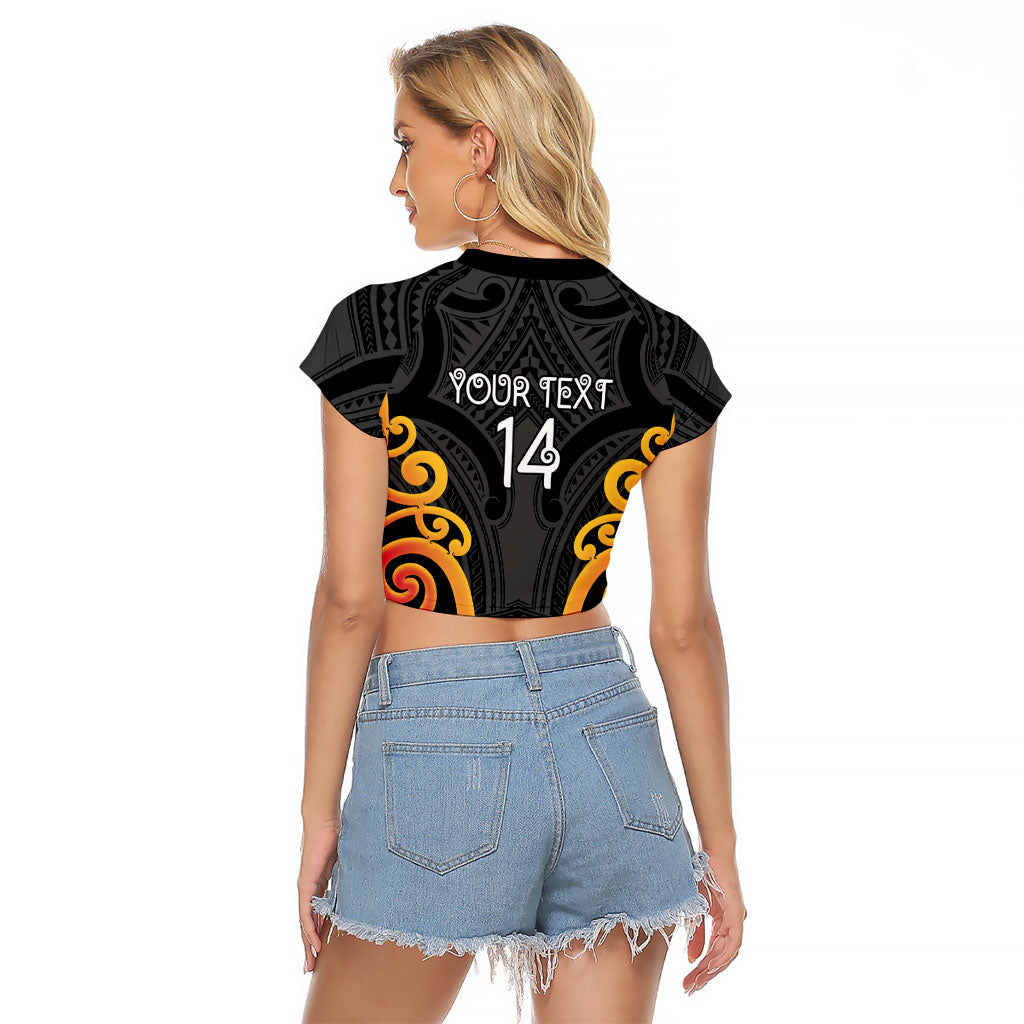 Waikato Custom Rugby New Zealand Raglan Cropped T Shirt Aotearoa Maori Pukana Tiki Mascot