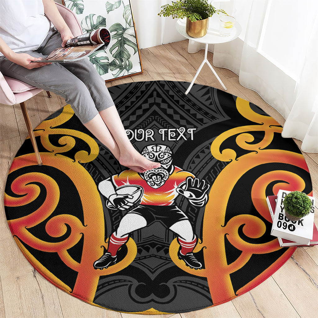Waikato Custom Rugby New Zealand Round Carpet Aotearoa Maori Pukana Tiki Mascot