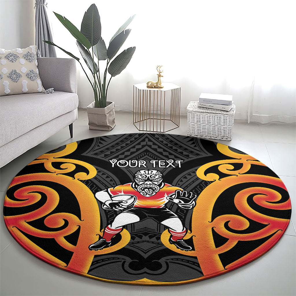 Waikato Custom Rugby New Zealand Round Carpet Aotearoa Maori Pukana Tiki Mascot