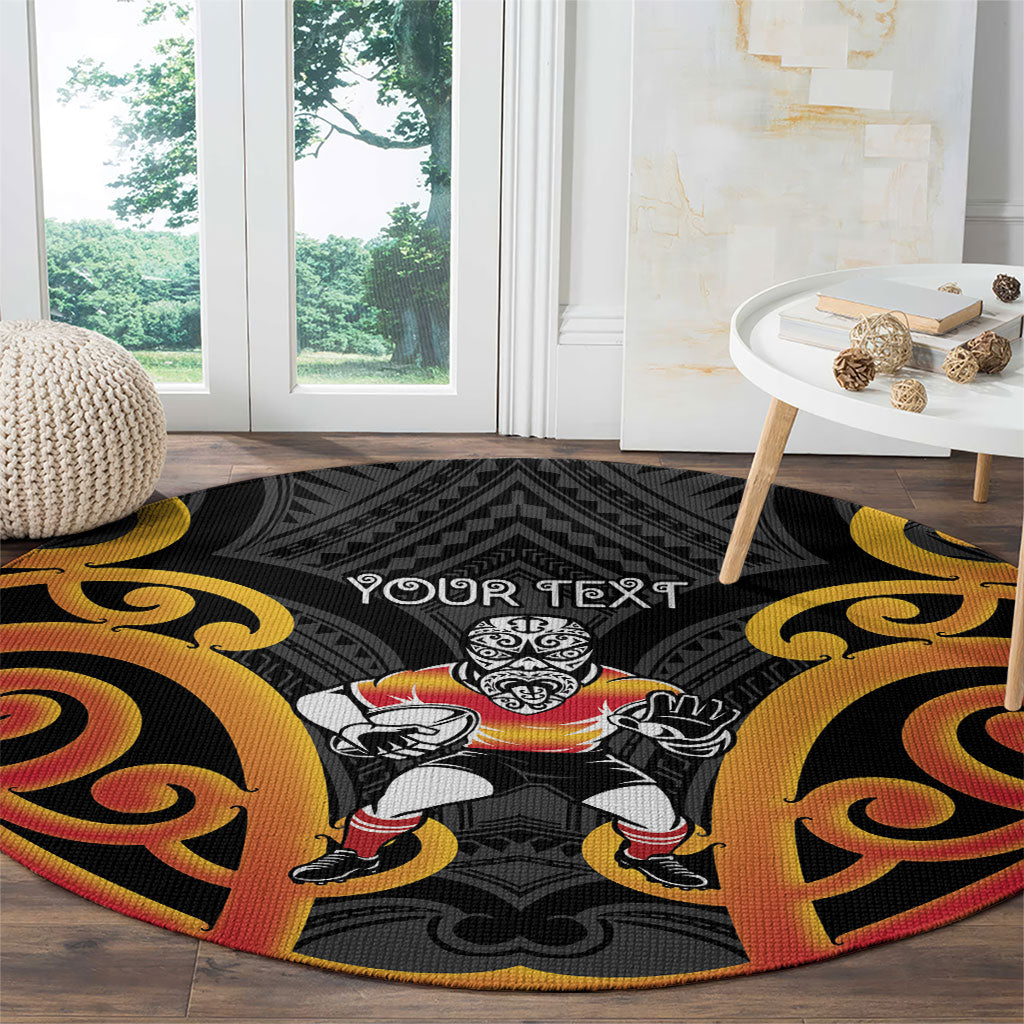 Waikato Custom Rugby New Zealand Round Carpet Aotearoa Maori Pukana Tiki Mascot