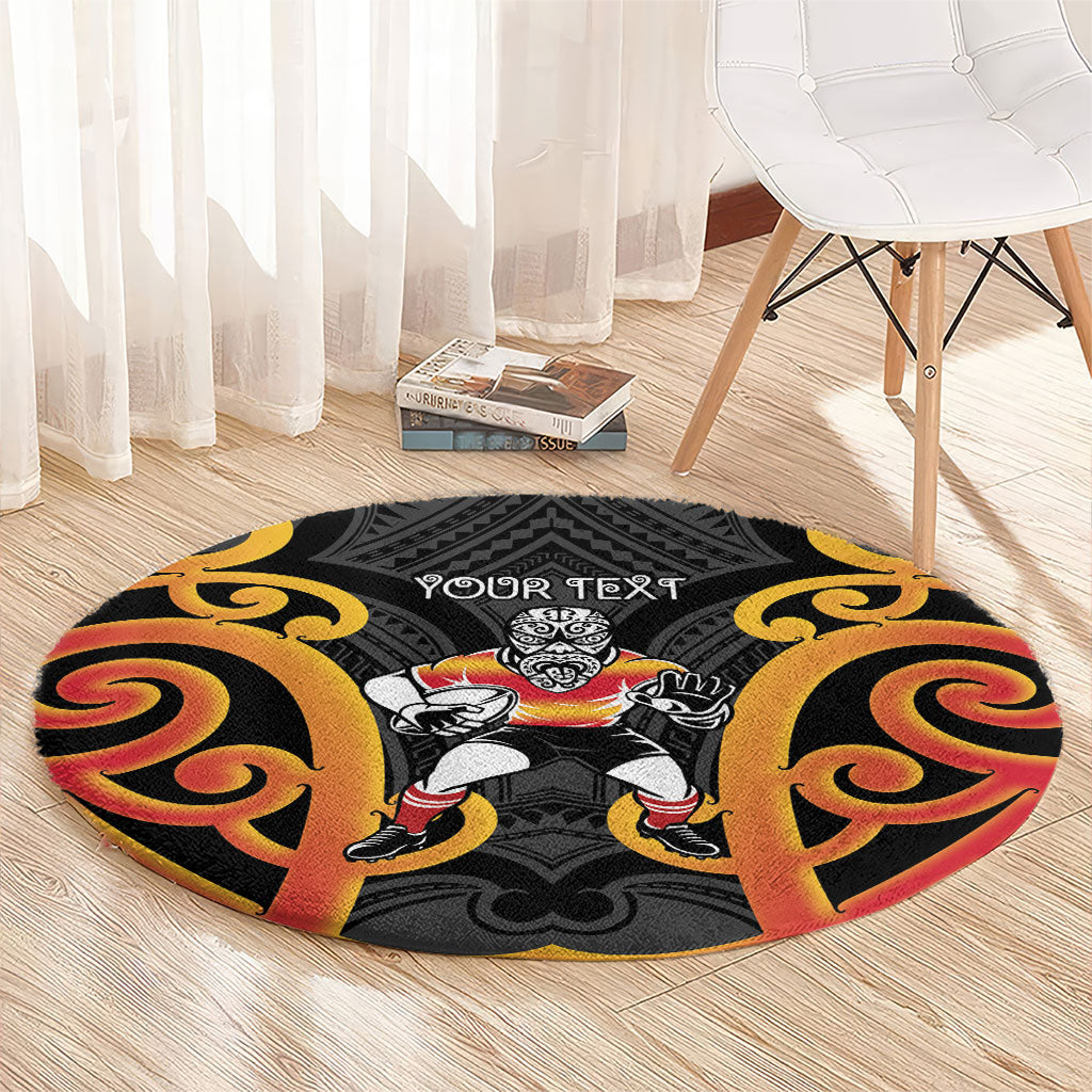 Waikato Custom Rugby New Zealand Round Carpet Aotearoa Maori Pukana Tiki Mascot