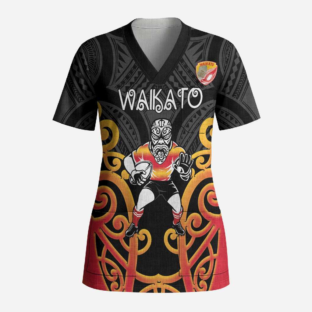 Waikato Custom Rugby New Zealand Scrub Top Aotearoa Maori Pukana Tiki Mascot