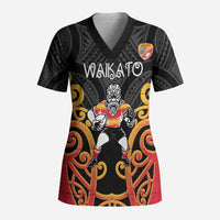 Waikato Custom Rugby New Zealand Scrub Top Aotearoa Maori Pukana Tiki Mascot