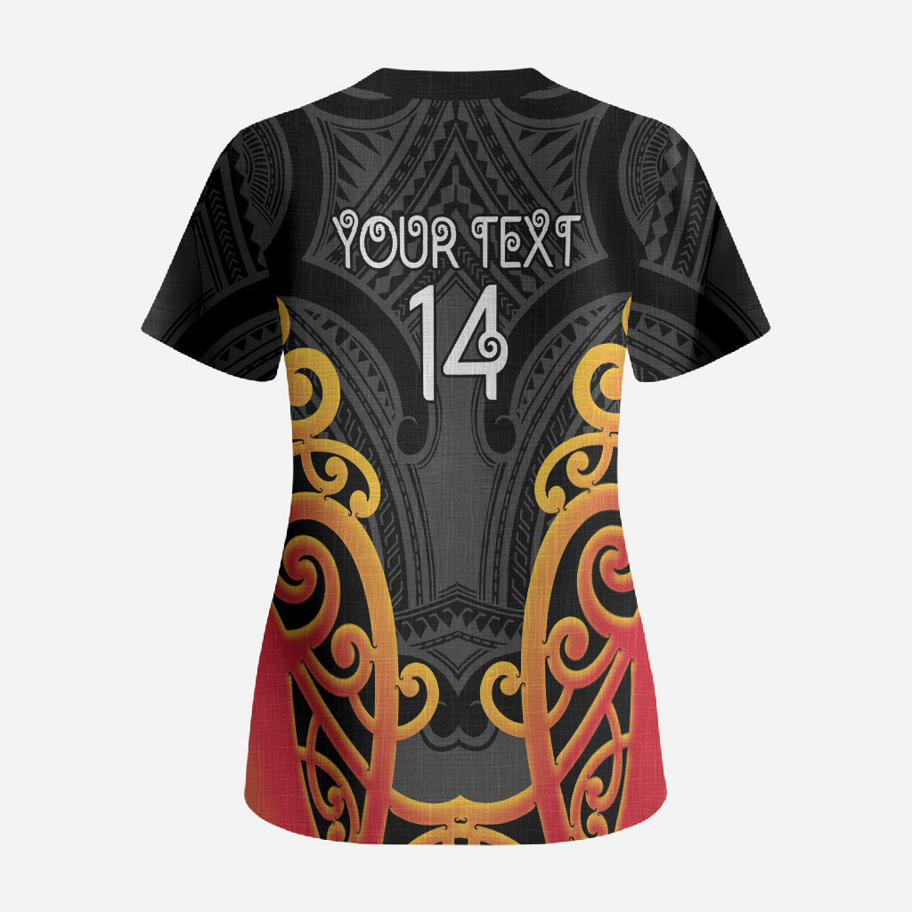 Waikato Custom Rugby New Zealand Scrub Top Aotearoa Maori Pukana Tiki Mascot