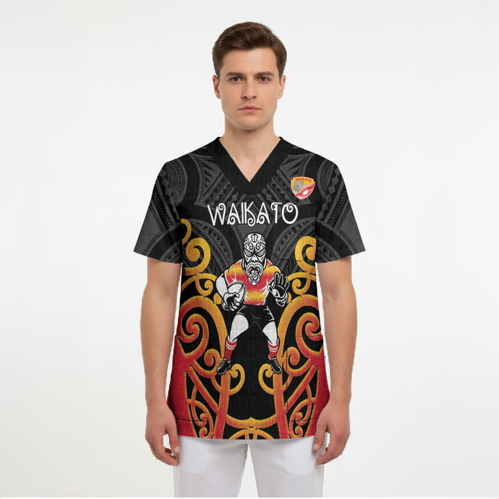Waikato Custom Rugby New Zealand Scrub Top Aotearoa Maori Pukana Tiki Mascot