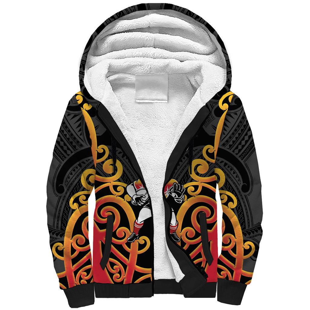 Waikato Custom Rugby New Zealand Sherpa Hoodie Aotearoa Maori Pukana Tiki Mascot