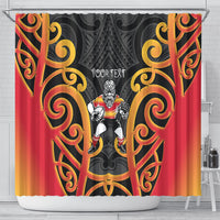 Waikato Custom Rugby New Zealand Shower Curtain Aotearoa Maori Pukana Tiki Mascot