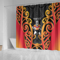 Waikato Custom Rugby New Zealand Shower Curtain Aotearoa Maori Pukana Tiki Mascot