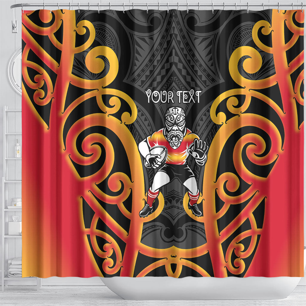 Waikato Custom Rugby New Zealand Shower Curtain Aotearoa Maori Pukana Tiki Mascot