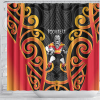 Waikato Custom Rugby New Zealand Shower Curtain Aotearoa Maori Pukana Tiki Mascot