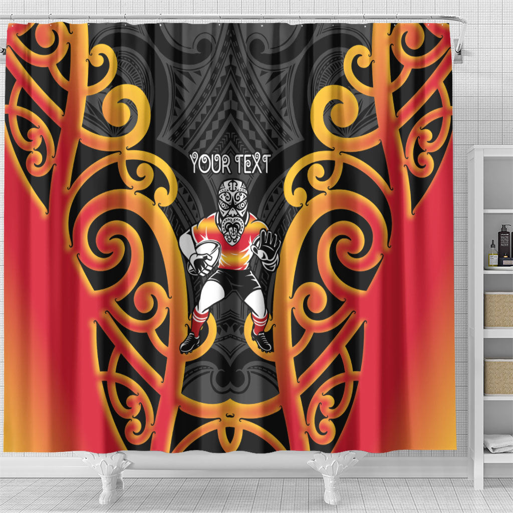 Waikato Custom Rugby New Zealand Shower Curtain Aotearoa Maori Pukana Tiki Mascot