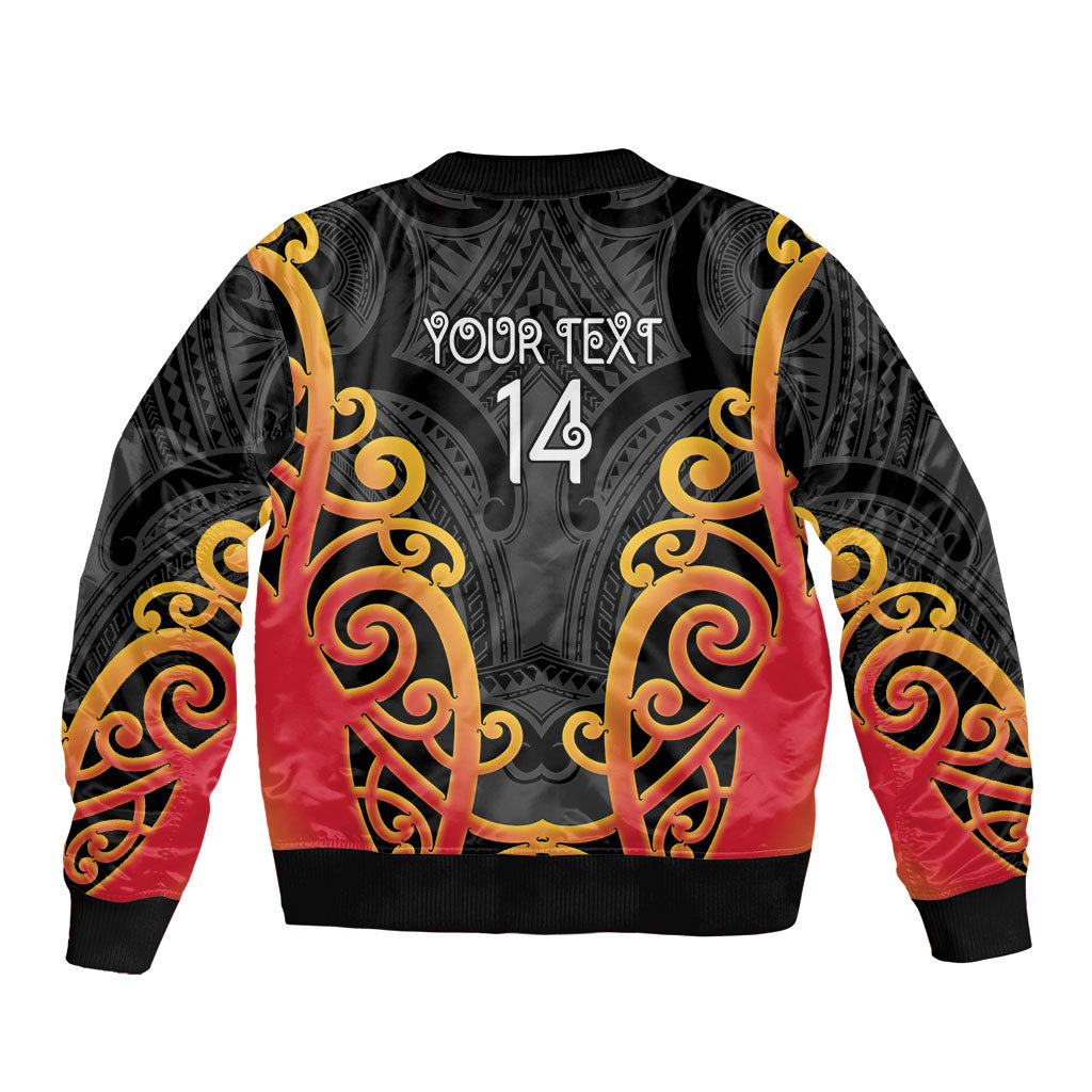 Waikato Custom Rugby New Zealand Sleeve Zip Bomber Jacket Aotearoa Maori Pukana Tiki Mascot