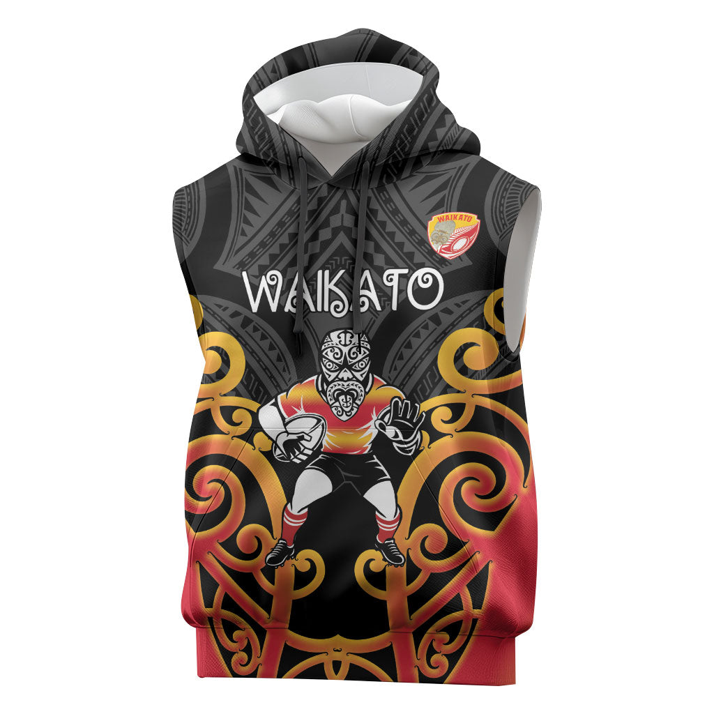Waikato Custom Rugby New Zealand Sleeveless Hoodie Aotearoa Maori Pukana Tiki Mascot