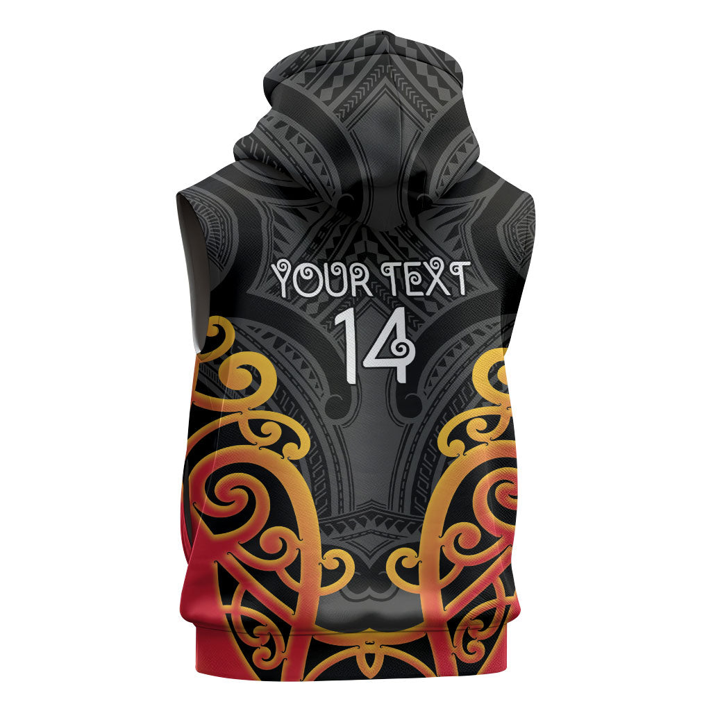 Waikato Custom Rugby New Zealand Sleeveless Hoodie Aotearoa Maori Pukana Tiki Mascot