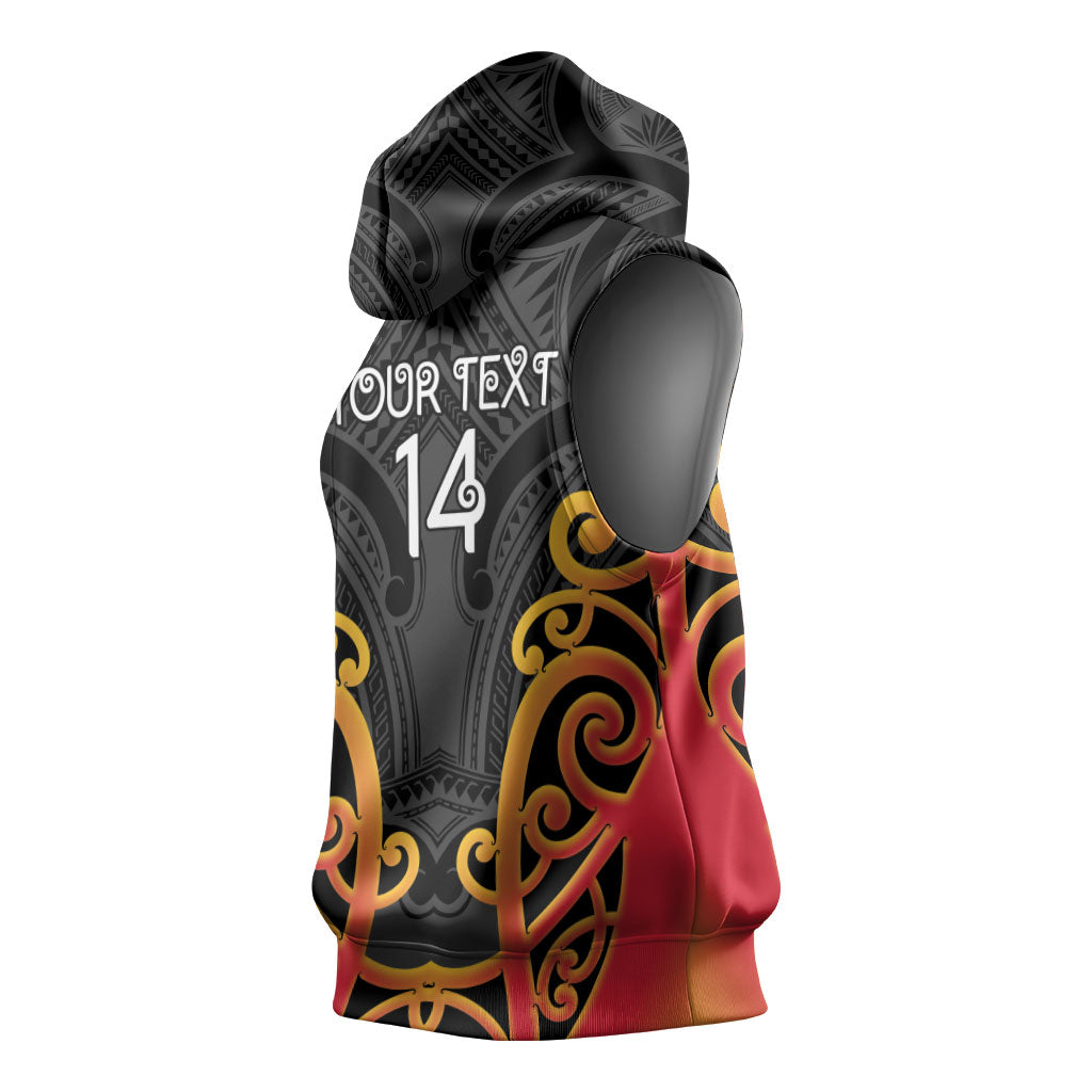 Waikato Custom Rugby New Zealand Sleeveless Hoodie Aotearoa Maori Pukana Tiki Mascot