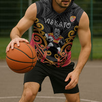 Waikato Custom Rugby New Zealand Sleeveless Hoodie Aotearoa Maori Pukana Tiki Mascot