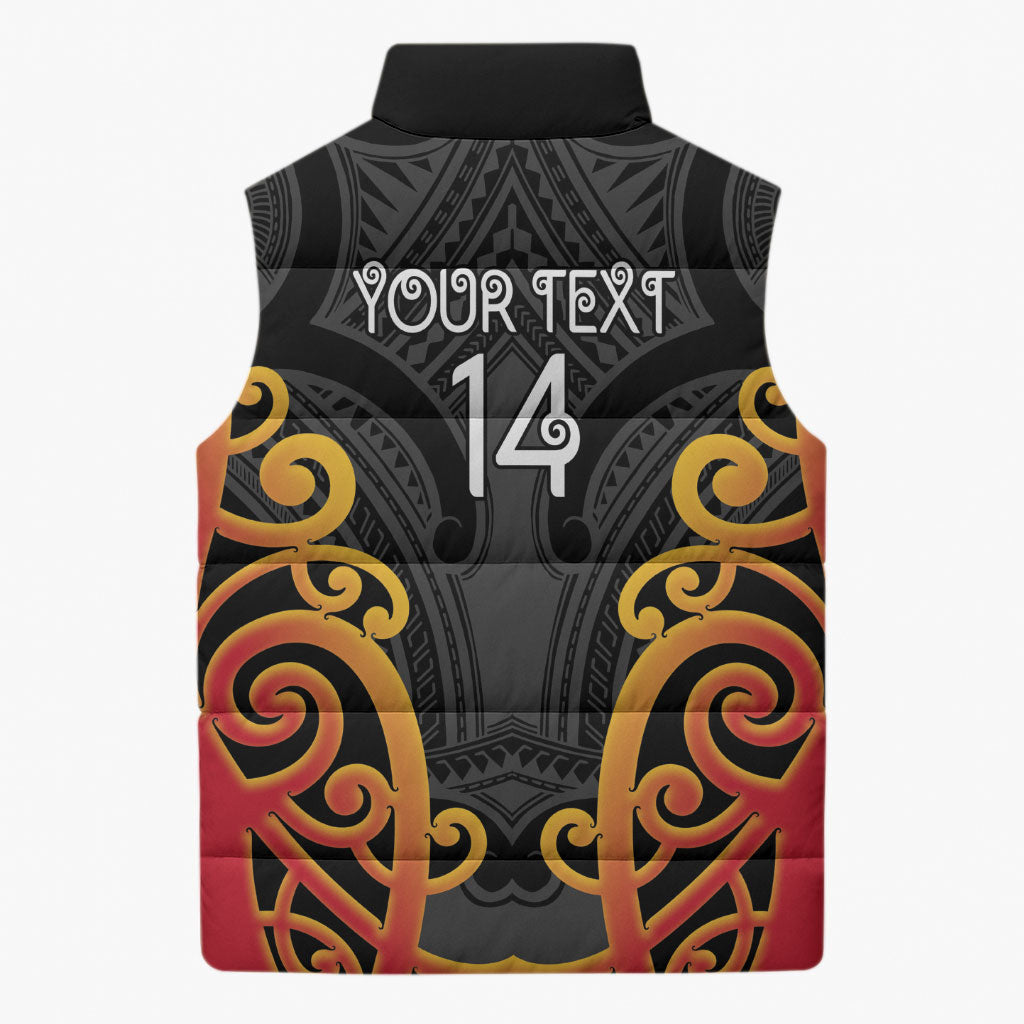 Waikato Custom Rugby New Zealand Sleeveless Puffer Jacket Aotearoa Maori Pukana Tiki Mascot