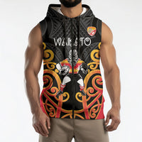 Waikato Custom Rugby New Zealand Sleeveless Zip Hoodie Aotearoa Maori Pukana Tiki Mascot