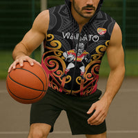 Waikato Custom Rugby New Zealand Sleeveless Zip Hoodie Aotearoa Maori Pukana Tiki Mascot