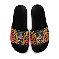 Waikato Custom Rugby New Zealand Slide Sandals Aotearoa Maori Pukana Tiki Mascot