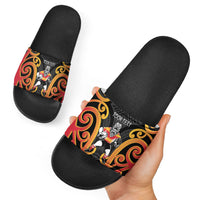 Waikato Custom Rugby New Zealand Slide Sandals Aotearoa Maori Pukana Tiki Mascot