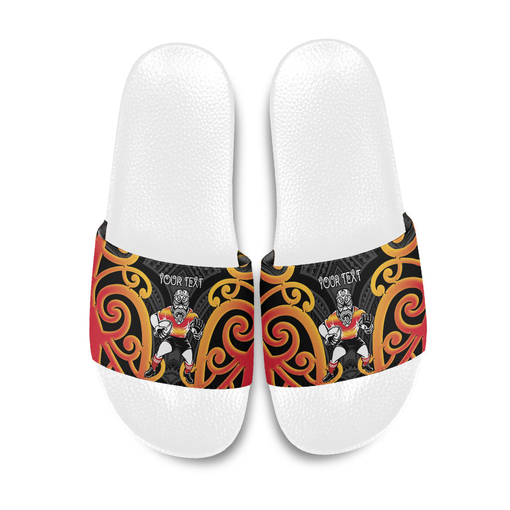 Waikato Custom Rugby New Zealand Slide Sandals Aotearoa Maori Pukana Tiki Mascot