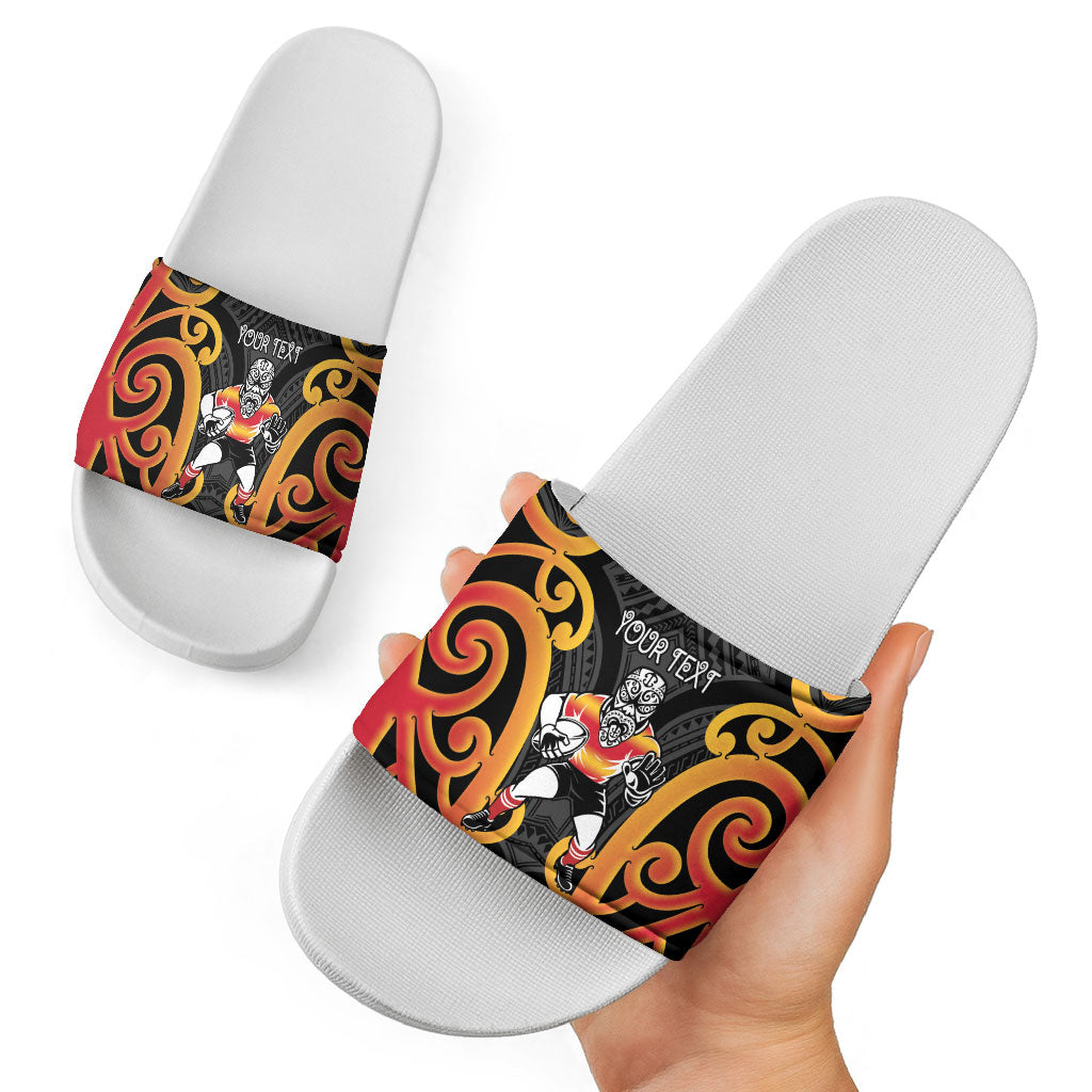 Waikato Custom Rugby New Zealand Slide Sandals Aotearoa Maori Pukana Tiki Mascot