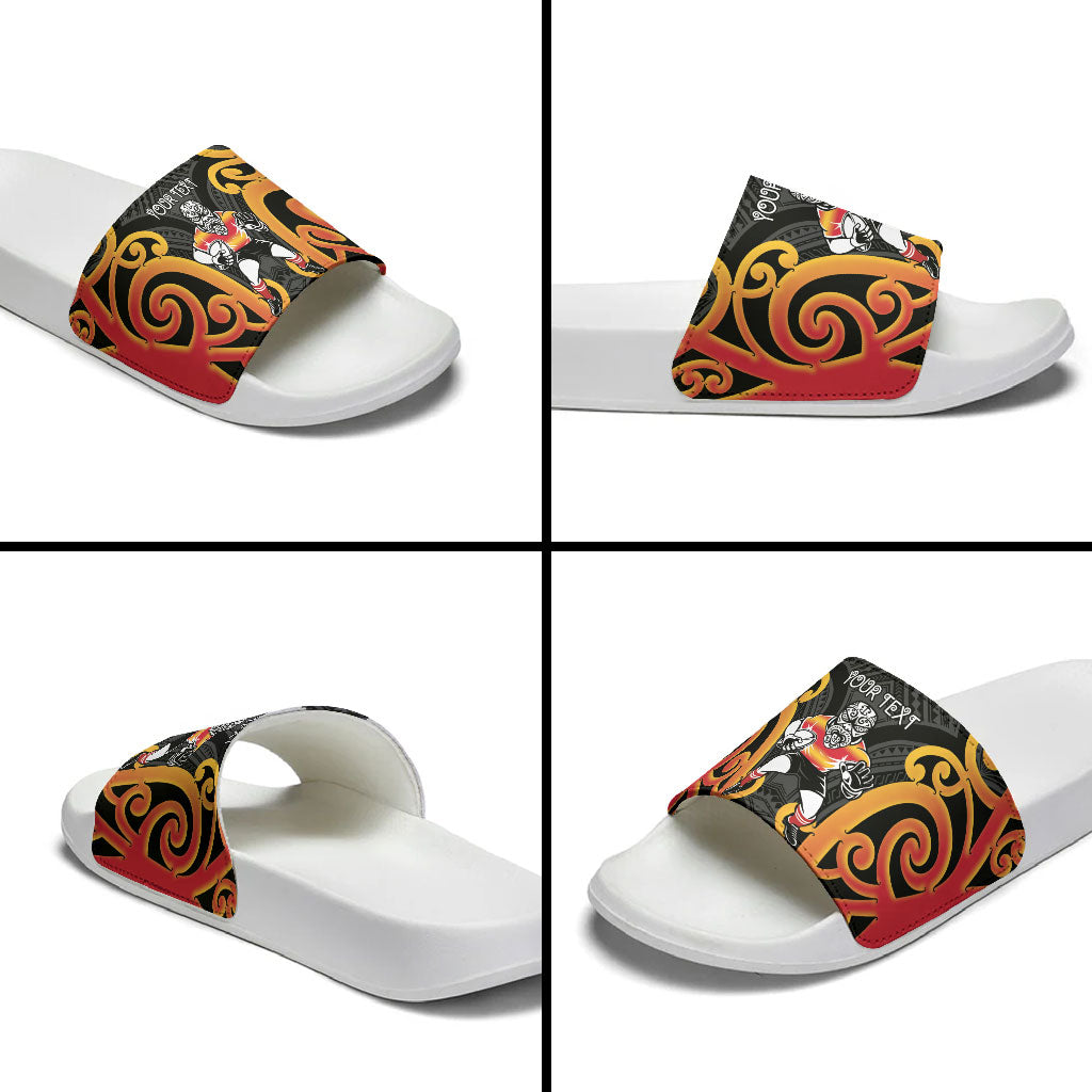 Waikato Custom Rugby New Zealand Slide Sandals Aotearoa Maori Pukana Tiki Mascot