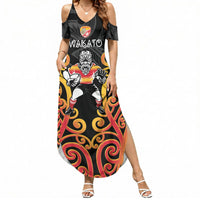 Waikato Custom Rugby New Zealand Summer Maxi Dress Aotearoa Maori Pukana Tiki Mascot