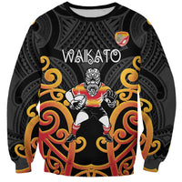 Waikato Custom Rugby New Zealand Sweatshirt Aotearoa Maori Pukana Tiki Mascot