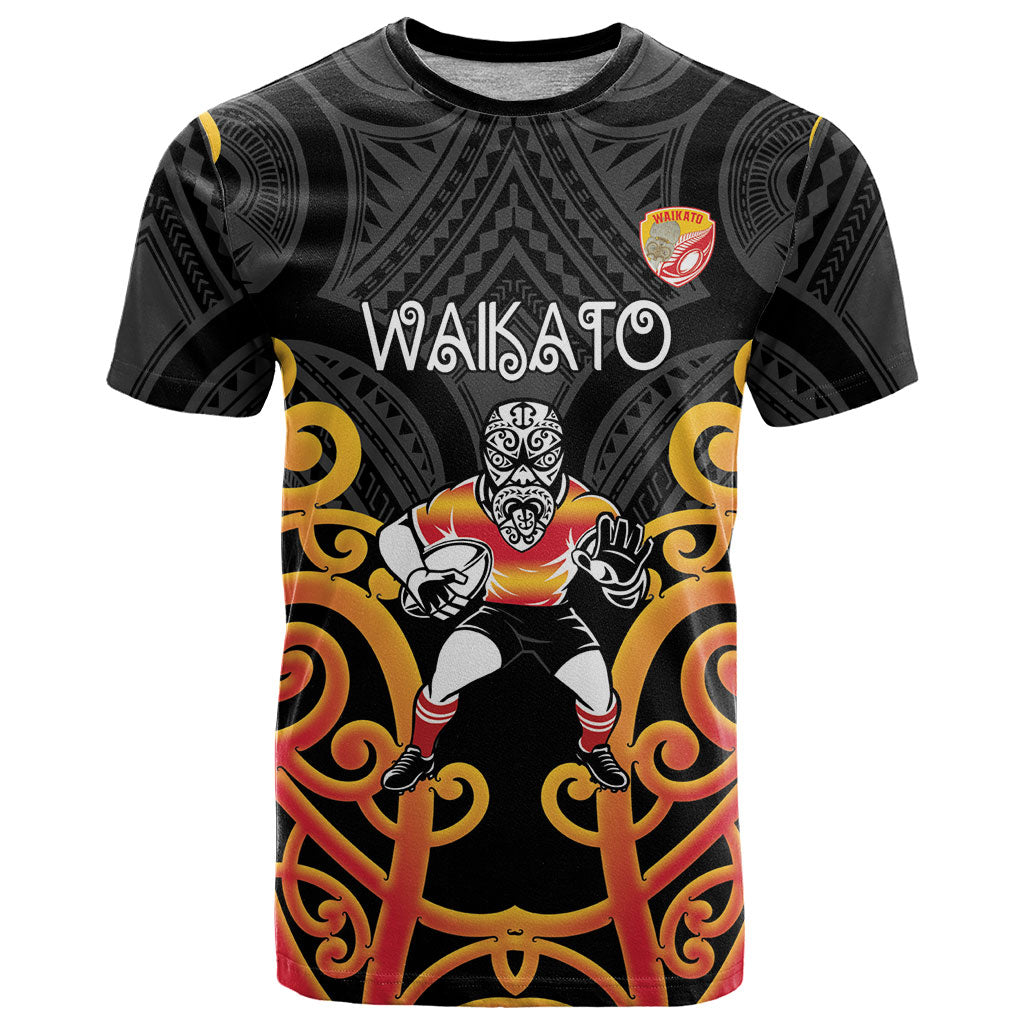 Waikato Custom Rugby New Zealand T Shirt Aotearoa Maori Pukana Tiki Mascot