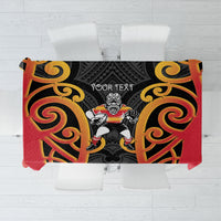 Waikato Custom Rugby New Zealand Tablecloth Aotearoa Maori Pukana Tiki Mascot