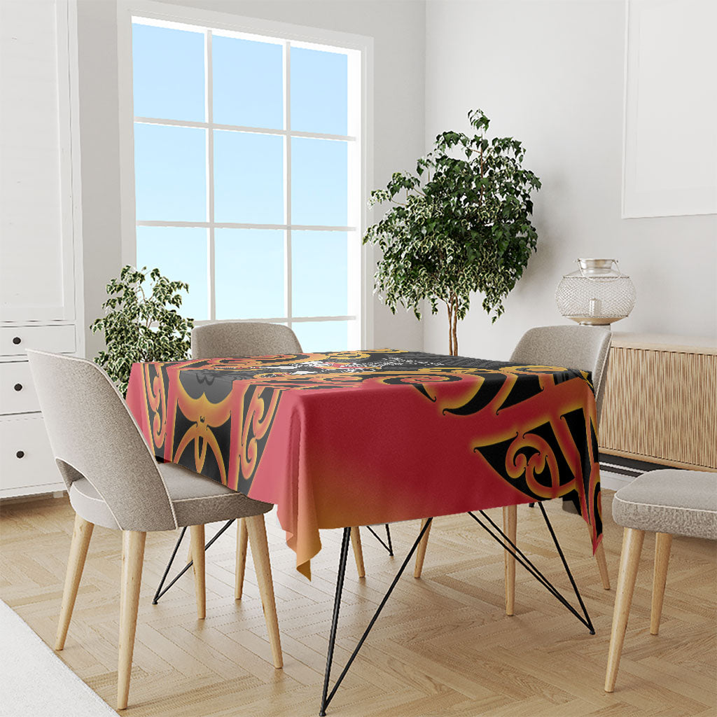 Waikato Custom Rugby New Zealand Tablecloth Aotearoa Maori Pukana Tiki Mascot