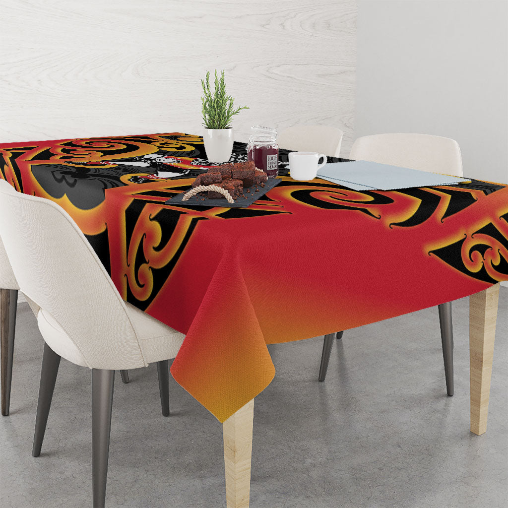 Waikato Custom Rugby New Zealand Tablecloth Aotearoa Maori Pukana Tiki Mascot