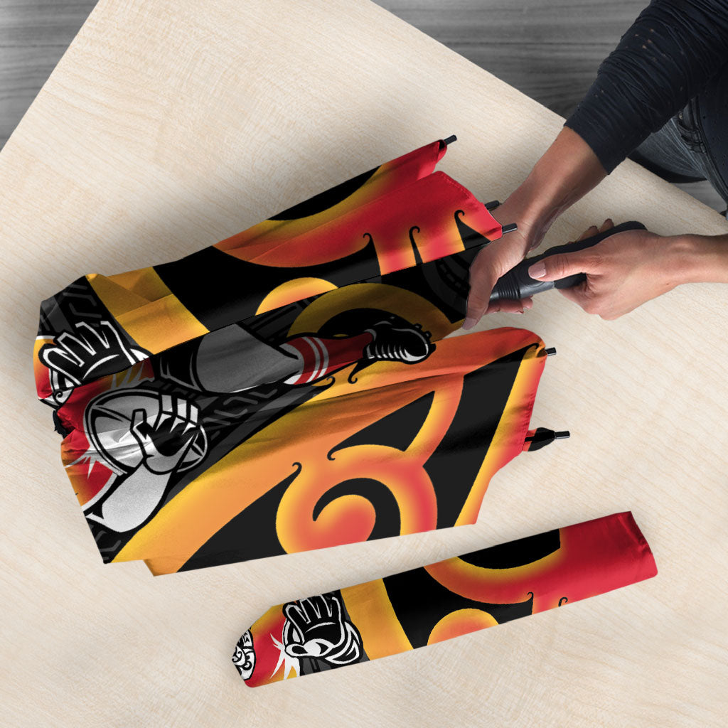 Waikato Custom Rugby New Zealand Umbrella Aotearoa Maori Pukana Tiki Mascot