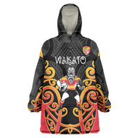 Waikato Custom Rugby New Zealand Wearable Blanket Hoodie Aotearoa Maori Pukana Tiki Mascot