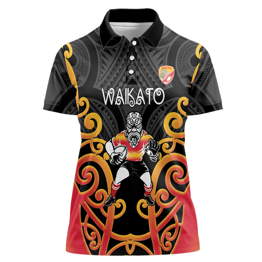 Waikato Custom Rugby New Zealand Women Polo Shirt Aotearoa Maori Pukana Tiki Mascot