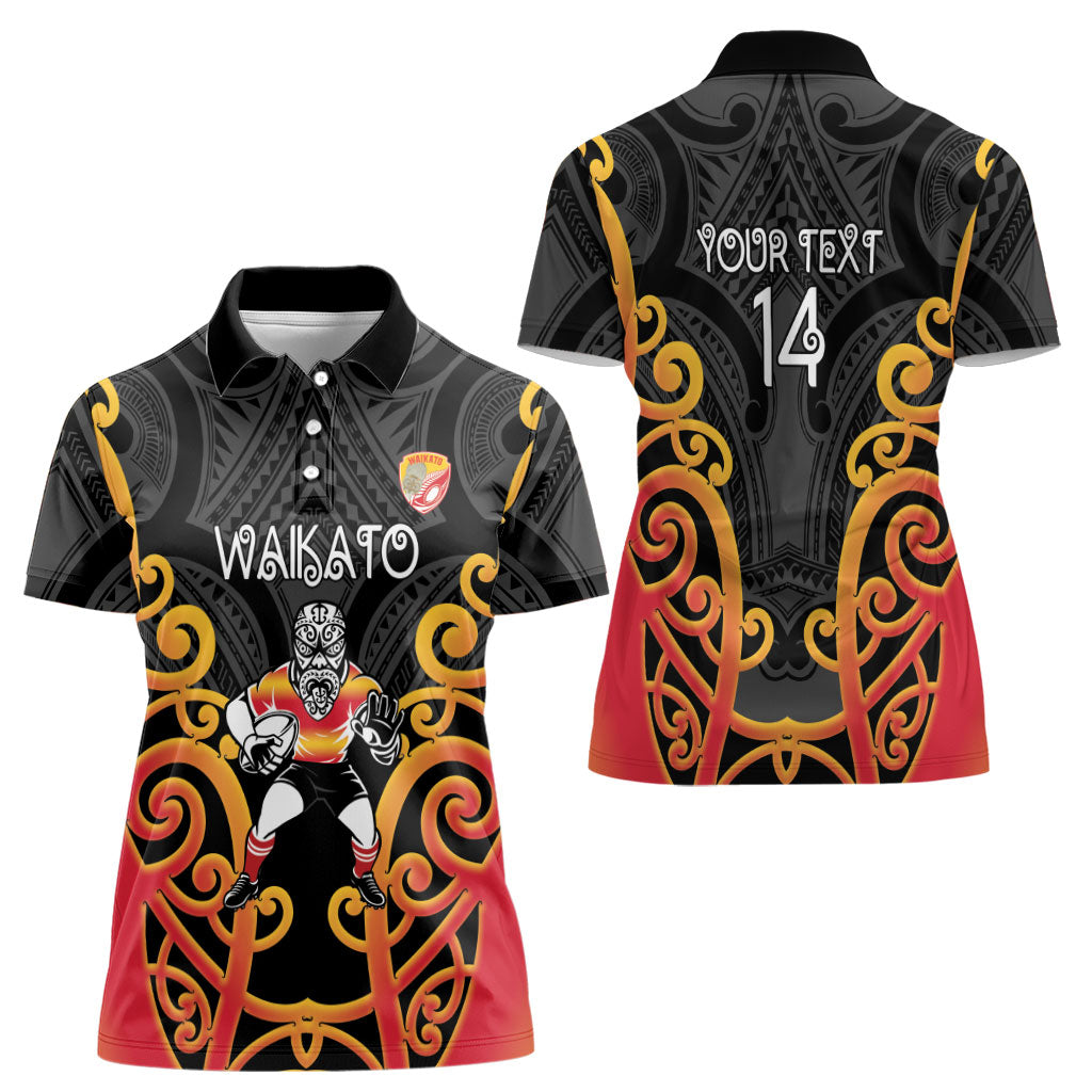 Waikato Custom Rugby New Zealand Women Polo Shirt Aotearoa Maori Pukana Tiki Mascot