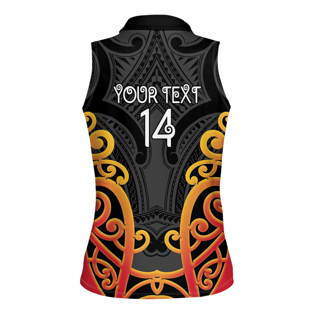 Waikato Custom Rugby New Zealand Women Sleeveless Polo Shirt Aotearoa Maori Pukana Tiki Mascot