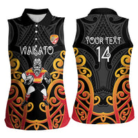 Waikato Custom Rugby New Zealand Women Sleeveless Polo Shirt Aotearoa Maori Pukana Tiki Mascot