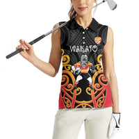Waikato Custom Rugby New Zealand Women Sleeveless Polo Shirt Aotearoa Maori Pukana Tiki Mascot