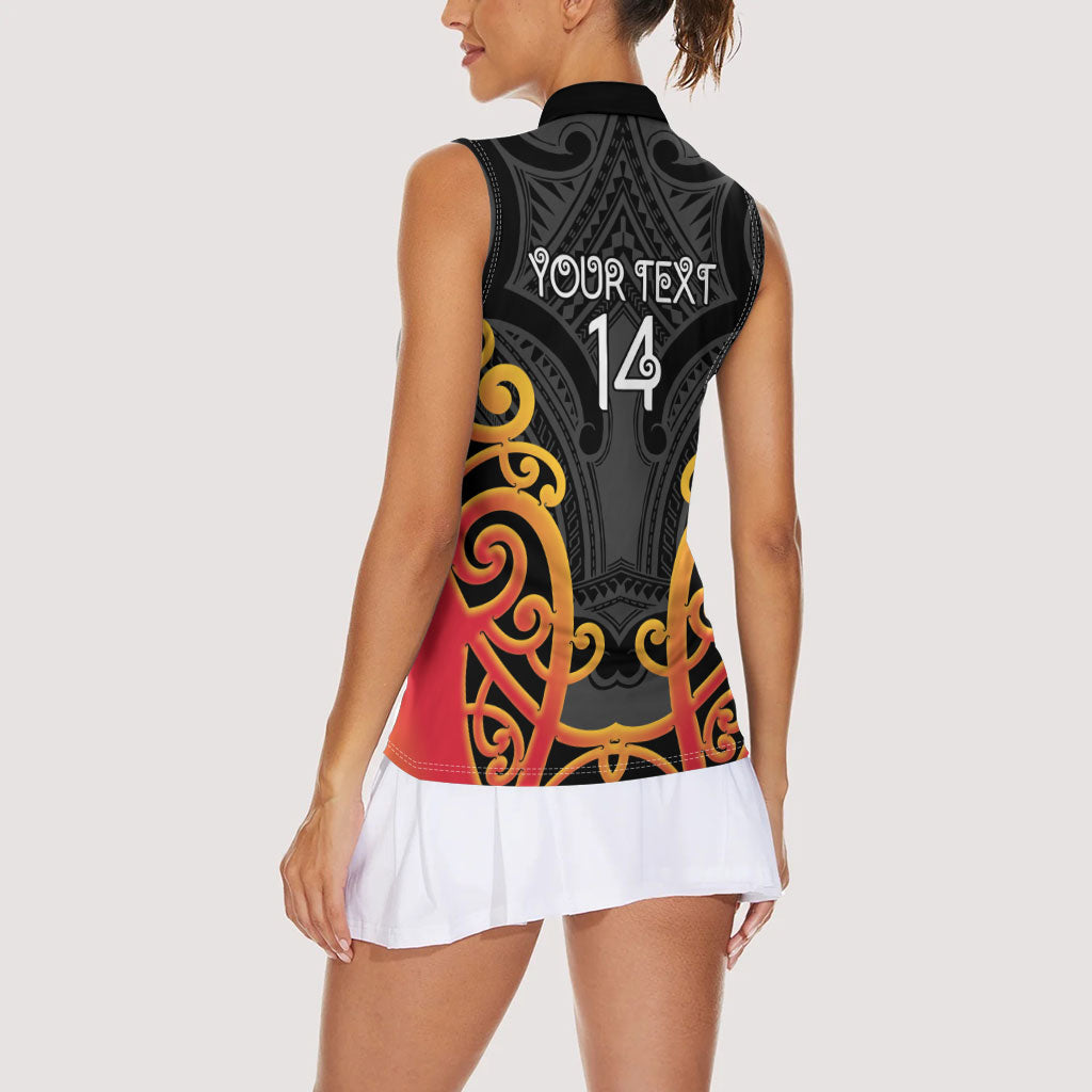 Waikato Custom Rugby New Zealand Women Sleeveless Polo Shirt Aotearoa Maori Pukana Tiki Mascot