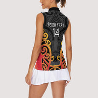 Waikato Custom Rugby New Zealand Women Sleeveless Polo Shirt Aotearoa Maori Pukana Tiki Mascot