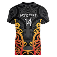 Waikato Custom Rugby New Zealand Women V-Neck T-Shirt Aotearoa Maori Pukana Tiki Mascot