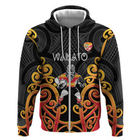 Waikato Custom Rugby New Zealand Zip Hoodie Aotearoa Maori Pukana Tiki Mascot
