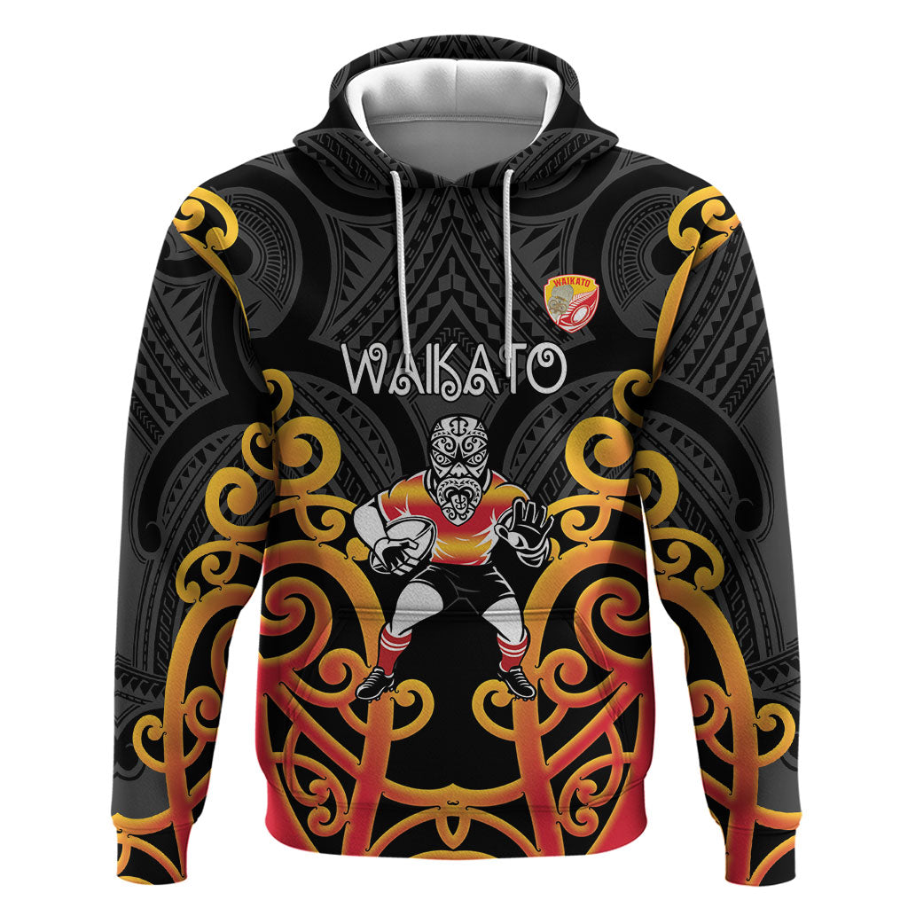 Waikato Custom Rugby New Zealand Zip Hoodie Aotearoa Maori Pukana Tiki Mascot